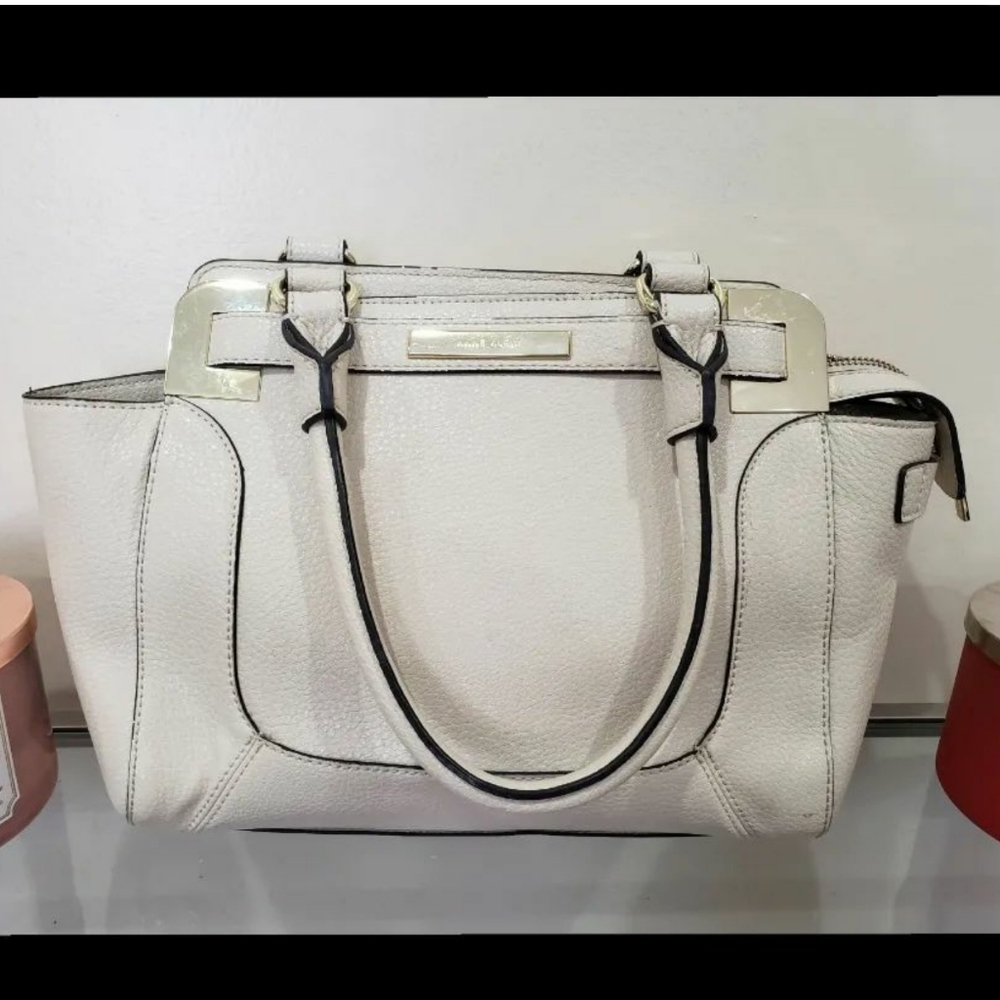 Anne Klein Cream Colored Trapeze Purse with Goldtone Accents